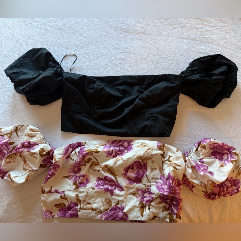 Abercrombie Emerson Poplin Floral Puff Sleeve Top and Black Off-Shoulder Top